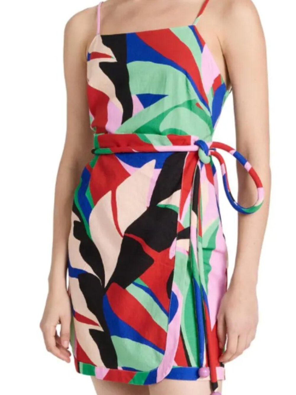 ✨ NWT FARM Rio "Colorful Monstera" Linen Blend Mini Wrap Dress Size XL✨